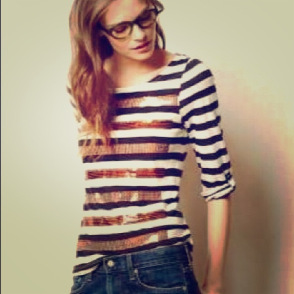 Anthropologie 3/4 sleeve copper sequin striped tee